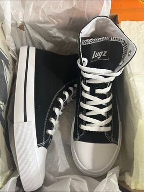 Lugz Black and White High-Top Canvas Sneakers men’s